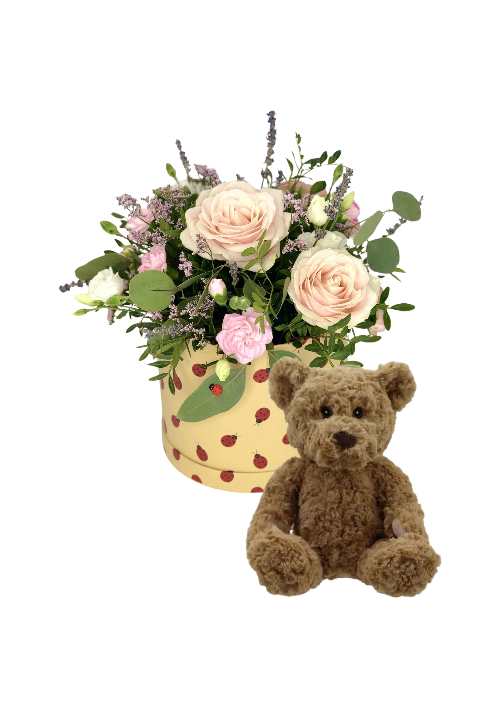 <h2>New Baby Hatbox and Cute Sheep Soft Toy Hand-Delivered</h2>
<br>
<ul>
<li>Approximate Dimensions of hatbox: 20cm x 25cm</li>
<li>Flowers arranged by hand into a hatbox and finished off with a hidden wooden ladybird</li>
<li>To give you the best occasionally we may make substitutes</li>
<li>Our flowers backed by our 7 days freshness guarantee</li>
<li>For delivery area coverage see below</li>
</ul>
<br>
<h2>Flower Delivery Coverage</h2>
<p>Our shop delivers flowers to the following Liverpool postcodes L1 L2 L3 L4 L5 L6 L7 L8 L11 L12 L13 L14 L15 L16 L17 L18 L19 L24 L25 L26 L27 L36 L70 If your order is for an area outside of these we can organise delivery for you through our network of florists. We will ask them to make as close as possible to the image but because of the difference in stock and sundry items it may not be exact.</p>
<br>
<h2>Hatbox of Flowers | Flowers Hand Delivered</h2>
<p>Make a statement with a unique hatbox of pink and white flowers. A new baby girl puts everyone in a celebratory mood so we have designed this gift to be perfect for the occasion. Plus it comes complete with a cute soft sheep.</p>
<p>This Sheep soft toy makes a cute addition to your hatbox and is sure to be loved by young and old. This plush baby-safe Sheep is 6 inches high and is the perfect finishing touch.</p>
<p>Soft toys are a lovely addition to a floral order, especially where the flowers are going to new parents and you want to give something to the new baby and any siblings.</p>
<p>We have carefully selected this cute cuddly selection of plush toys to give you a range of options. All have stitched eyes and noses making them baby safe.</p>
<p>The hatbox features two pink large-headed roses, 1 pink spray rose, 3 white freesia, 1 pink waxflower, 10 dried lavender and pistache. Presented in a soft nude 'keepsake' hatbox.</p>
<br>
<h2>Eco-Friendly Liverpool Florists</h2>
<p>As florists we feel very close earth and want to protect it. Plastic waste is a huge problem in the florist industry so we made the decision to make our packaging eco-friendly.</p>
<p>To achieve this we worked with our packaging supplier to remove the lamination off our boxes and wrap the tops in an Eco Flowerwrap which means it easily compostable or can be fully recycled.</p>
<p>Once you have finished enjoying your flowers from us they will go back into growing more flowers! Only a small amount of plastic is used as a water bubble and this is biodegradable.</p>
<p>Even the sachet of flower food included with your bouquet is compostable.</p>
<p>All our bouquets have small wooden ladybird hidden amongst them so do not forget to spot the ladybird and post a picture on our social media pages to enter our rolling competition.</p>
<br>
<h2>Flowers Guaranteed for 7 Days</h2>
<p>Our 7-day freshness guarantee should give you confidence that we will only send out good quality flowers.</p>
<p>Leave it in our hands we will create a marvellous bouquet which will not only look good on arrival but will continue to delight as the flowers bloom.</p>
<br>
<h2>Liverpool Flower Delivery</h2>
<p>We are open 7 days a week and offer advanced booking flower delivery same-day flower delivery 3-hour flower delivery. Guaranteed AM PM or Evening Flower Delivery and also offer Sunday Flower Delivery.</p>
<p>Our florists deliver in Liverpool and can provide flowers for you in Liverpool Merseyside. And through our network of florists can organise flower deliveries for you nationwide.</p>
<br>
<h2>The Best Florist in Liverpool your local Liverpool Flower Shop</h2>
<p>Come to Booker Flowers and Gifts Liverpool for your beautiful flowers and plants. For that bit of extra luxury we also offer a lovely range of finishing touches such as wines champagne locally crafted Gin and Rum Vases Scented Candles and Chocolates that can be delivered with your flowers.</p>
<p>To see the full range see our extras section.</p>
<p>You can trust Booker Flowers and Gifts of delivery the very best for you.</p>
<p><br /><br /></p>
<p><em>5 Star review on Yell.com</em></p>
<br>
<p><em>Thank you Gemma for your fabulous service. The flowers are of the highest quality and delivered with a warm smile. My sister was delighted. Ordering was simple and the communications were top-notch. I will definitely use your services again.</em></p>